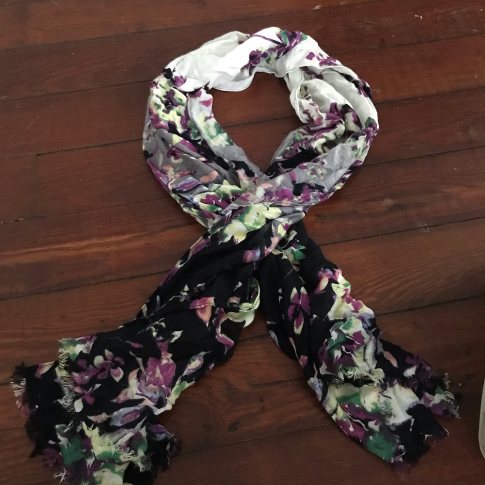 Black, Gray, White and Purple Floral Scarf.